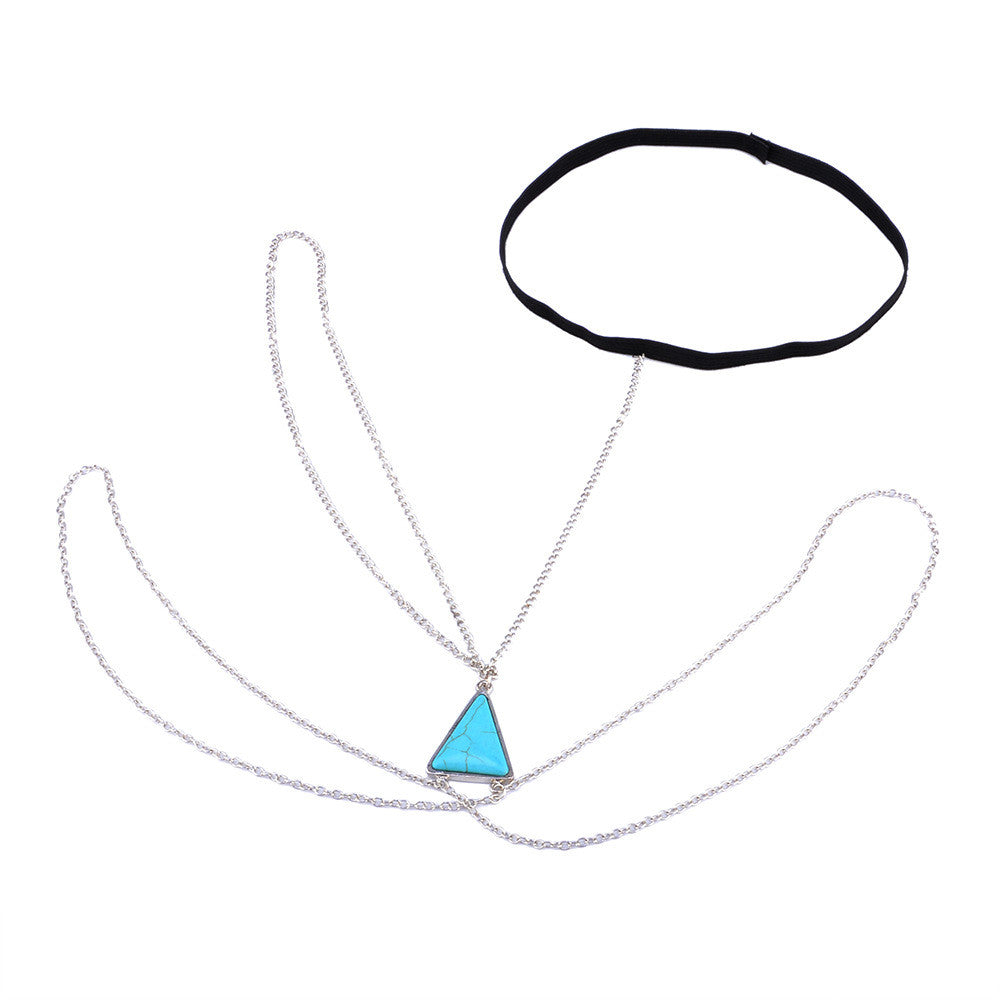 Minimalistyczny łańcuszek na udo z turkusowym kamieniem