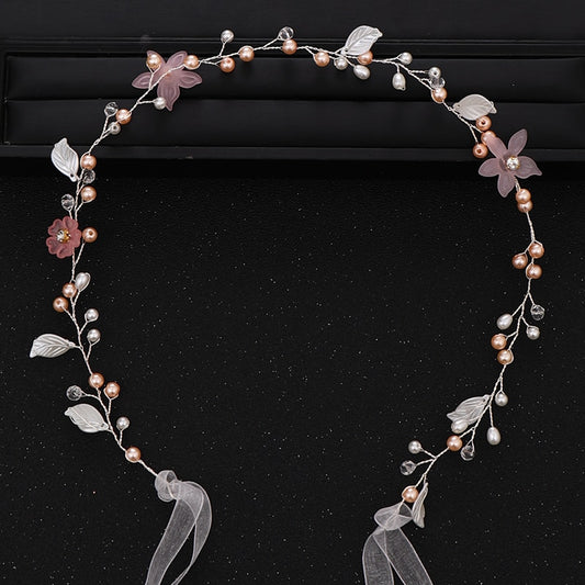 Opaska do włosów z kwiatami i koralikami