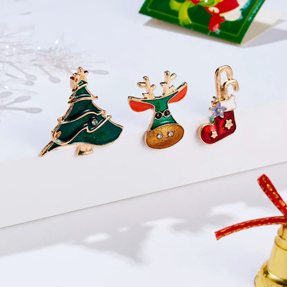 Zestaw przypinek świątecznych - choinka, renifer, skarpeta