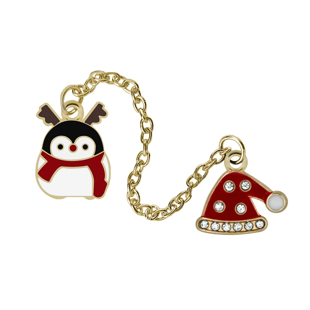 Przypinka świąteczna  z łańcuszkiem - pingwin
