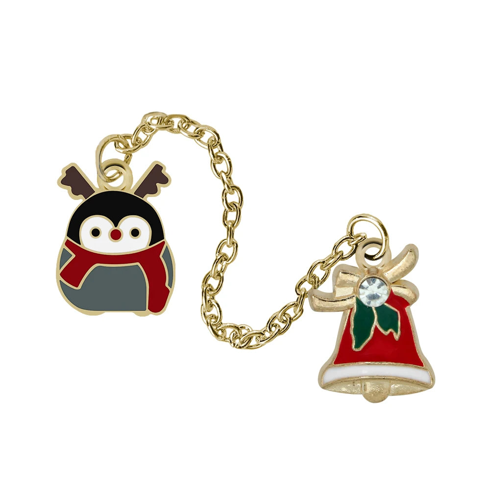 Przypinka świąteczna  z łańcuszkiem - pingwin