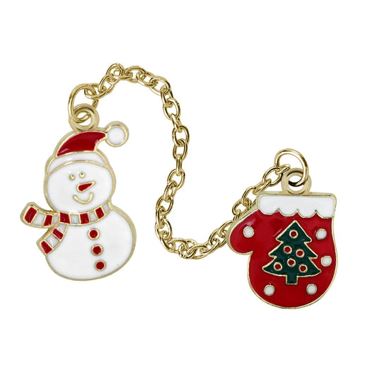 Przypinka świąteczna  z łańcuszkiem - bałwan