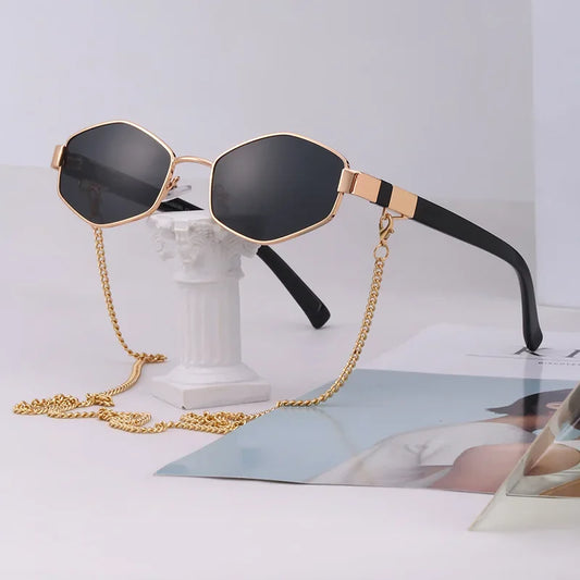 Okulary przeciwsłoneczne w stylu vintage z łańcuszkiem