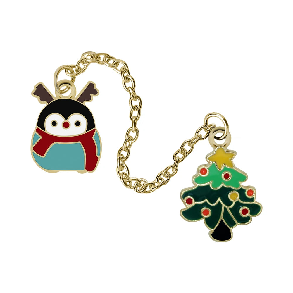 Przypinka świąteczna  z łańcuszkiem - pingwin