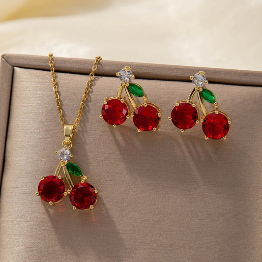 Komplet biżuterii - wiśnie