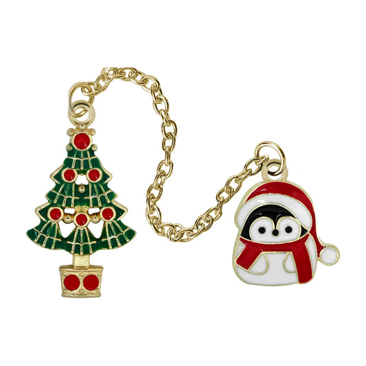 Przypinka świąteczna  z łańcuszkiem - choinka