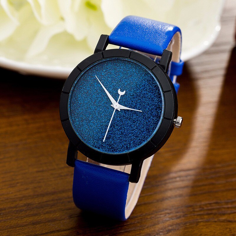 Damski minimalistyczny zegarek z brokatową tarczą