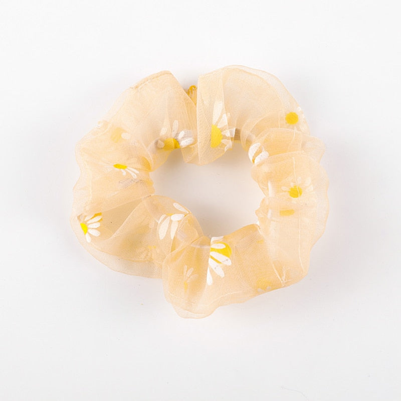 Dziewczęca gumka do włosów scrunchie z motywem kwiatuszków