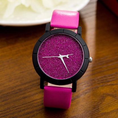 Damski minimalistyczny zegarek z brokatową tarczą