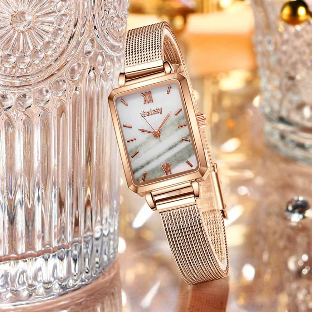 Elegancki damski zegarek na bransolecie z motywem kamienia